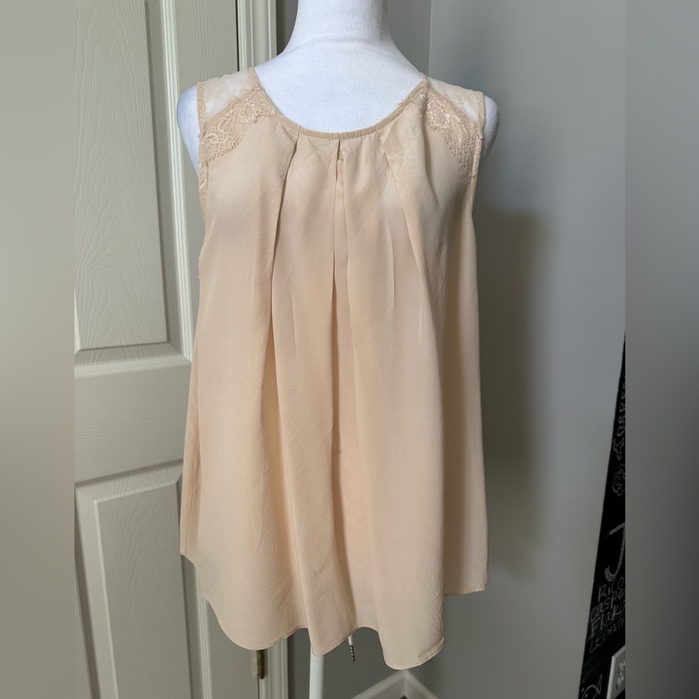 Cynthia Rowley 100% Silk Top, Lace, sleeveless, blush pink, Large